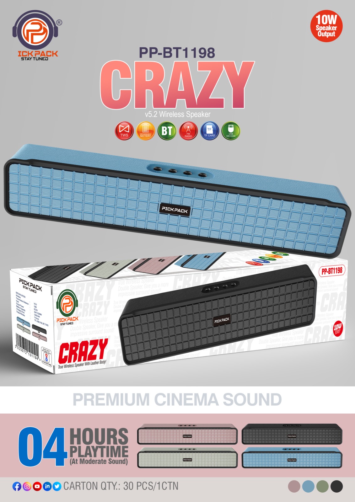 🎶 PICKPACK PP-BT1198 "CRAZY" v5.2 Wireless Speaker 🔊